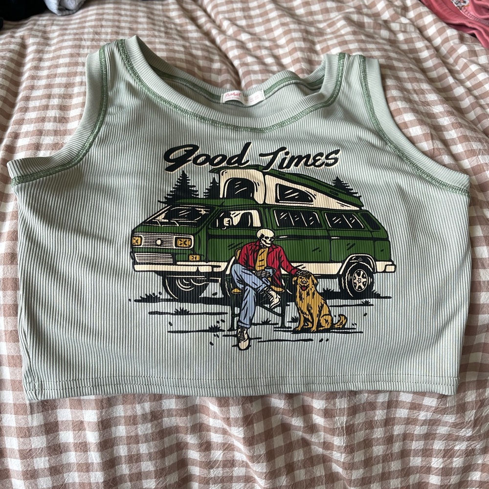 ROMWE Mint Green Tank Top with Retro Graphic